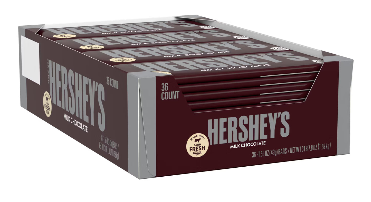 Hershey’s Milk Chocolate Bar – Full Case (36 Count, 1.55 oz each)