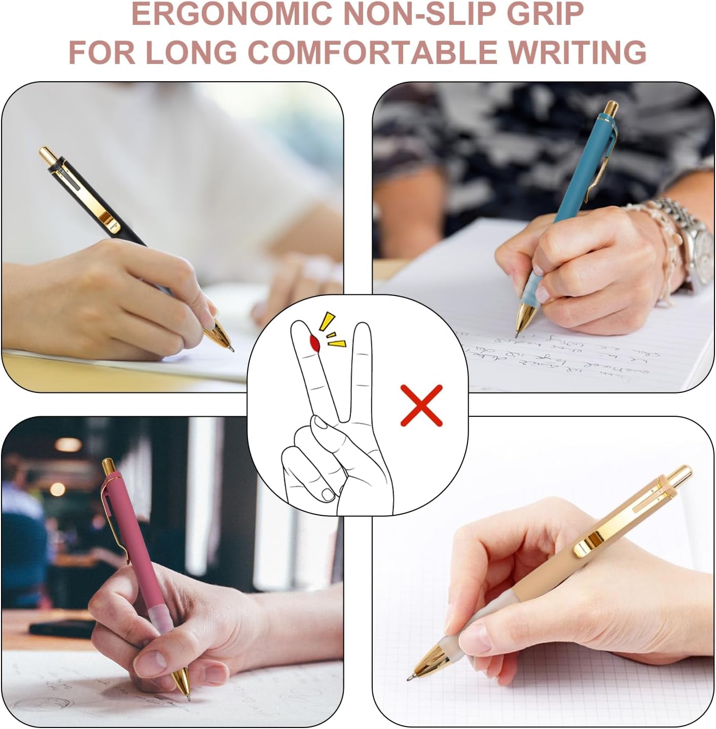Ballpoint Pens Black Medium Point 1Mm Pen with Super Soft Grip Ball Point Pen for Men Women Retractable Pens (Gold-12 Pcs)