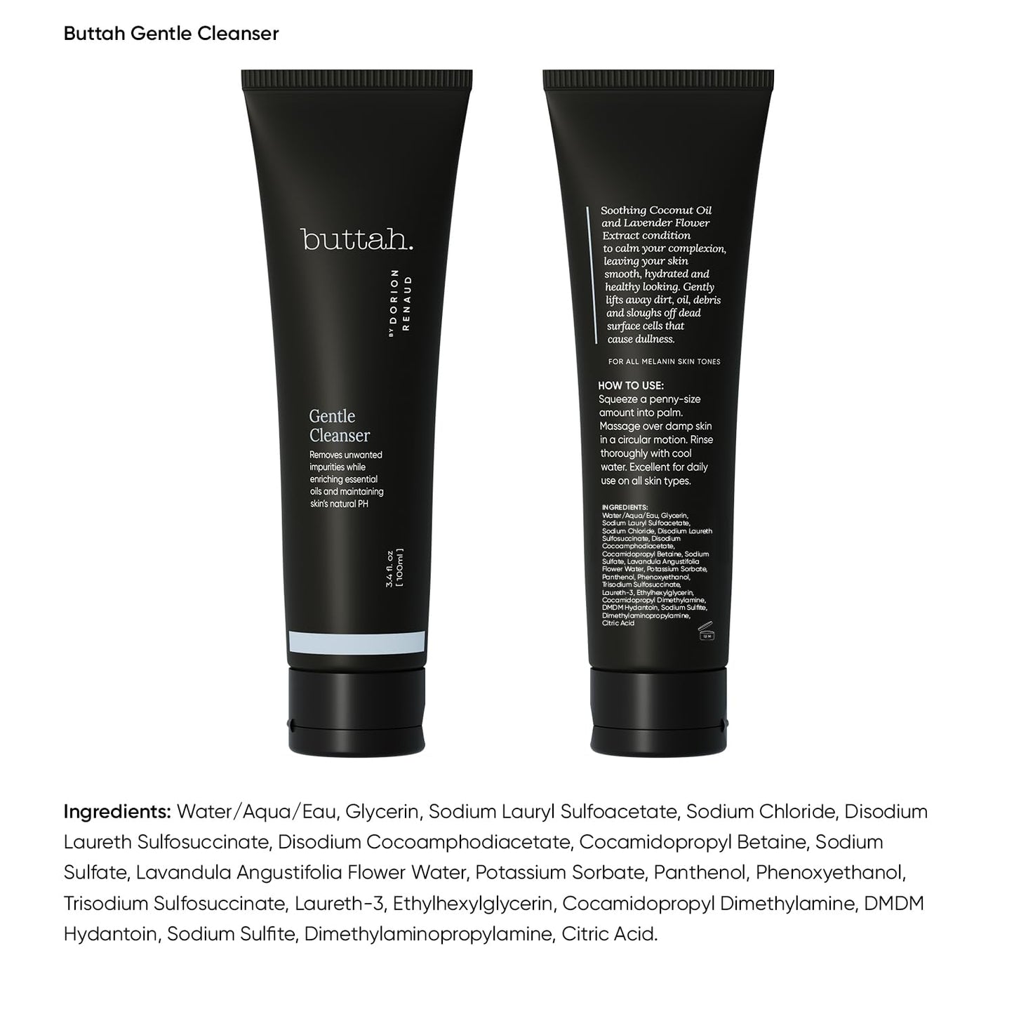 Buttah Skin by Dorion Renaud Facial Cleanser 3.4Oz - Clarifying Face Wash - Oil & Dirt Extracting Wash - Daily Cleansing - Naturally Based - Face Wash for Melanin Rich Skin - Black