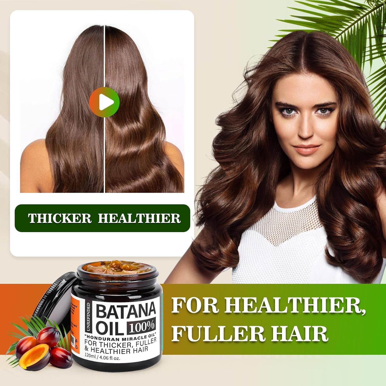 Organic Batana Oil for Hair Growth, 100% Pure Batana from Honduras, Hair Treatment Oil for Thick and Strong Hair, 4 Fl Oz