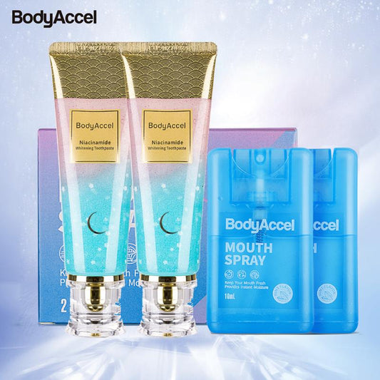Bodyaccel Whitening Toothpaste -Niacinamide Peach Mint Flavor | Vegan, Fluoride-Free, Antiplaque & Fresh Breath | Oral Hygiene Essentials-Max