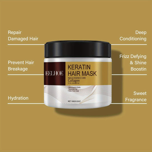 2-Pack Hydrating Keratin Hair Mask with Maca Essence & Collagen - Infused with Argan Oil, Coconut Oil & Hydrolyzed Keratin for Silky Smooth Hair, Enhances Vitality & Luster, Ideal for Normal Hair Types & All Styles