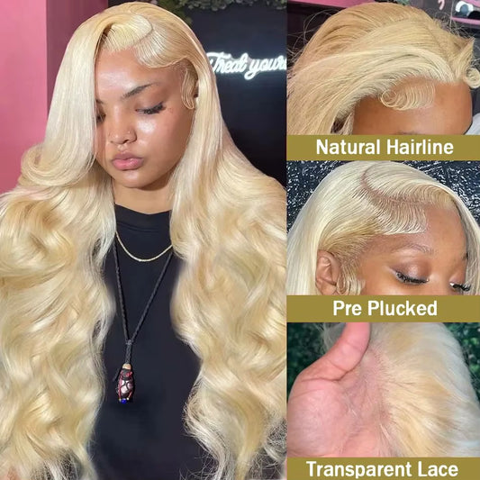 613 Hd Lace Frontal Wig 13X6 Body Wave Human Hair Wigs Brazilian 220 Density Pre Plucked Blonde Transparent Lace Front Wig 30 In