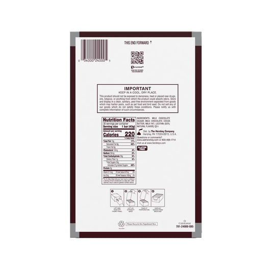 Hershey’s Milk Chocolate Bar – Full Case (36 Count, 1.55 oz each)