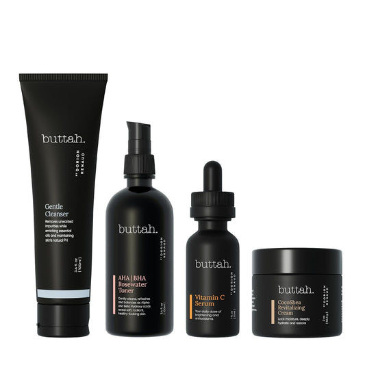 Supreme Kit for Melanin Rich Skin | Cocoshea Revitalizing Cream 2 Oz | Vitamin C Serum 1 Oz | Cleanser 3.4 Oz | Rosewater Toner 3.4 Oz | Black Owned Skincare