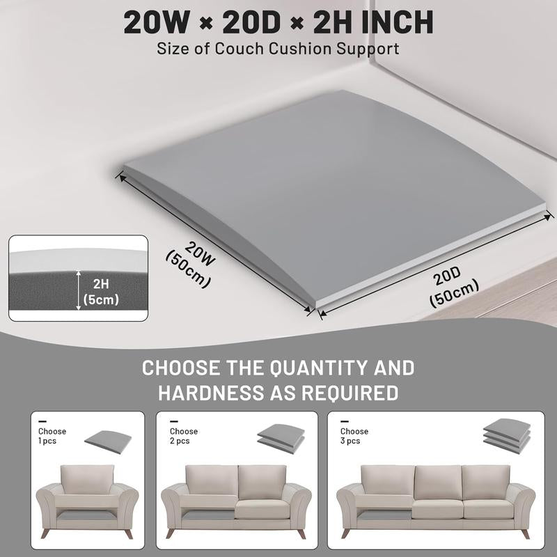 Foamagic 40D High Density Memory Sponge Sofa Cushion Support - 20X20X2 Inch Gray Lifters for Sagging Couches, All Seasons, 1/2/3 Pack