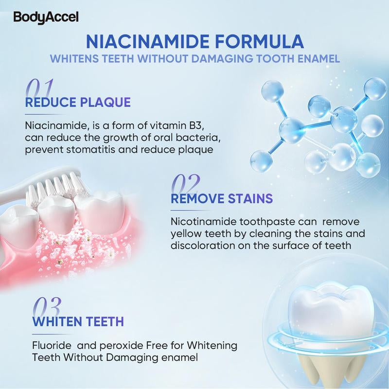 Bodyaccel Whitening Toothpaste -Niacinamide Peach Mint Flavor | Vegan, Fluoride-Free, Antiplaque & Fresh Breath | Oral Hygiene Essentials-Max