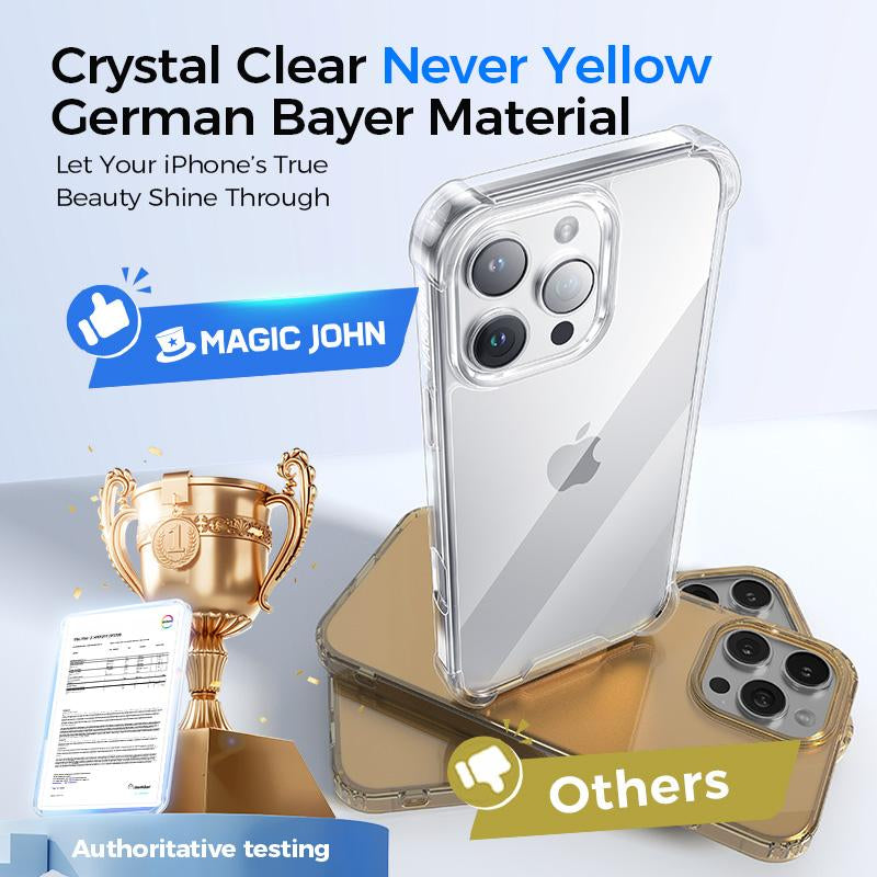 MAGIC JOHN Clear Phone Case for Iphone16/15/14/13/Pro Max, Non-Yellowing, Shockproof, Scratch Resistant Hard Back Phone Cover