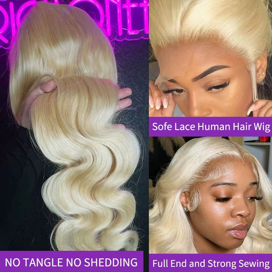 613 Hd Lace Frontal Wig 13X6 Body Wave Human Hair Wigs Brazilian 220 Density Pre Plucked Blonde Transparent Lace Front Wig 30 In