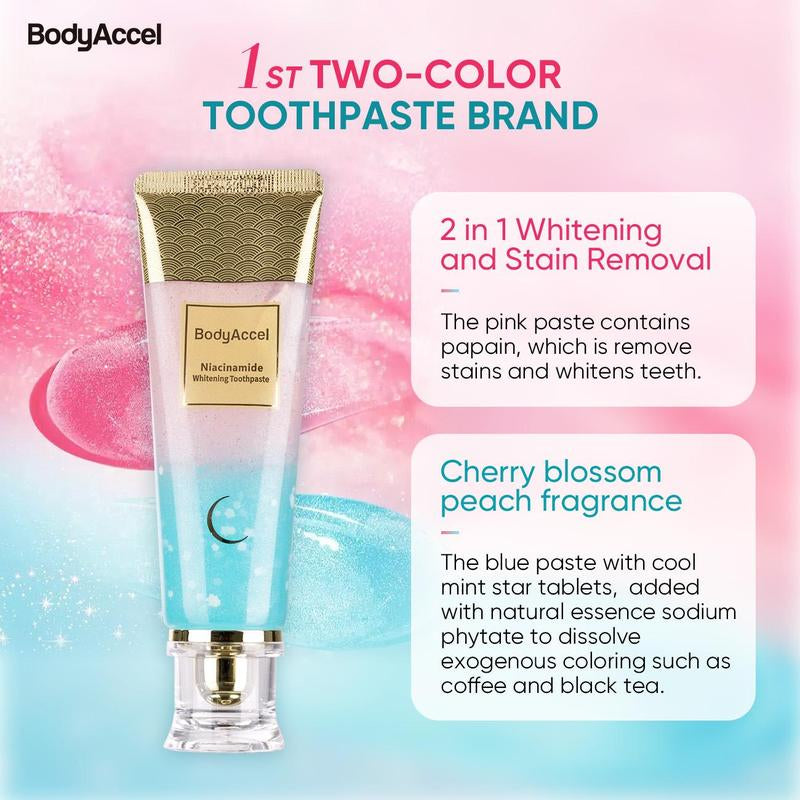 Bodyaccel Whitening Toothpaste -Niacinamide Peach Mint Flavor | Vegan, Fluoride-Free, Antiplaque & Fresh Breath | Oral Hygiene Essentials-Max