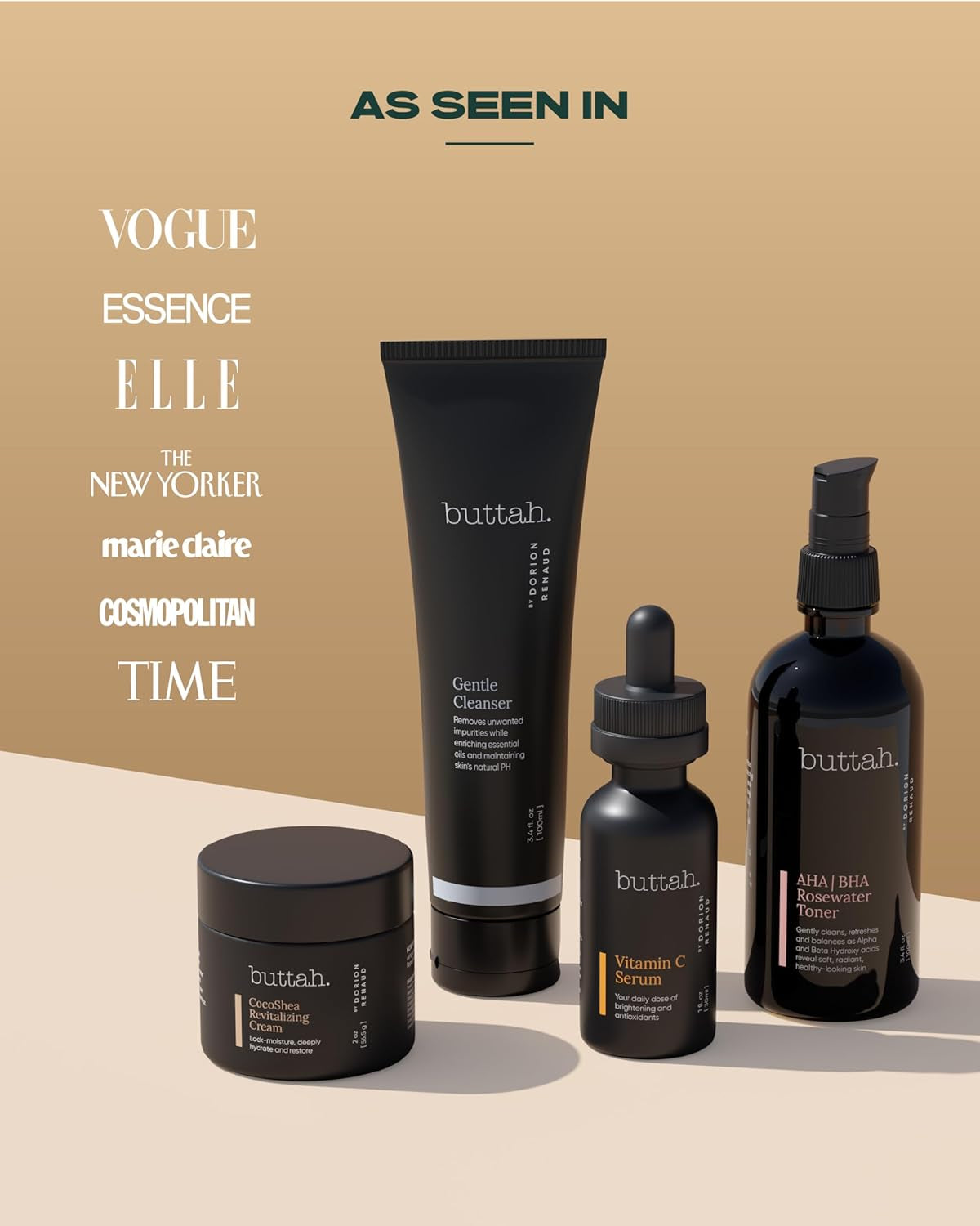Supreme Kit for Melanin Rich Skin | Cocoshea Revitalizing Cream 2 Oz | Vitamin C Serum 1 Oz | Cleanser 3.4 Oz | Rosewater Toner 3.4 Oz | Black Owned Skincare