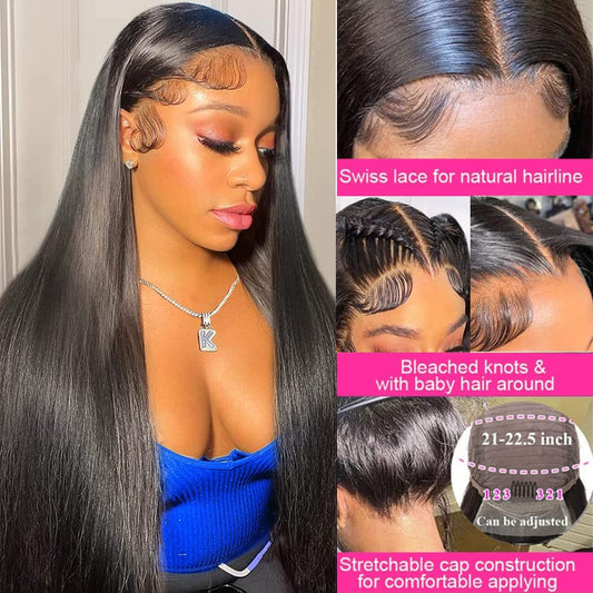 13X6 Straight Lace Front Wigs Human Hair 200 Density HD Transparent Lace Frontal Human Hair Wigs for Women Glueless Wigs Human Hair Pre Plucked 28 Inch