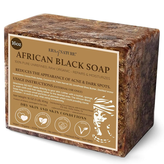 Best Raw ORGANIC AFRICAN BLACK SOAP, for Dry Skin and Skin Conditions. Pure & Natural Ingredients, Imported from Ghana - 1Lb (16Oz)