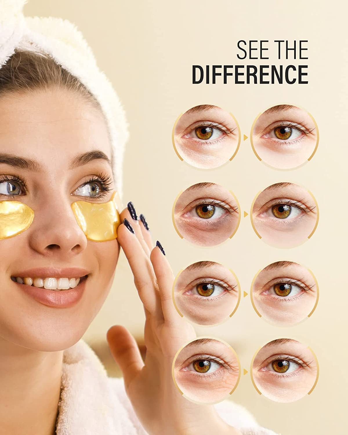 24K Gold under Eye Patches (15 Pairs), Eye Mask, Collagen Skin Care Products, Eye Patches for Puffy Eyes, Eye Masks for Dark Circles and Puffiness