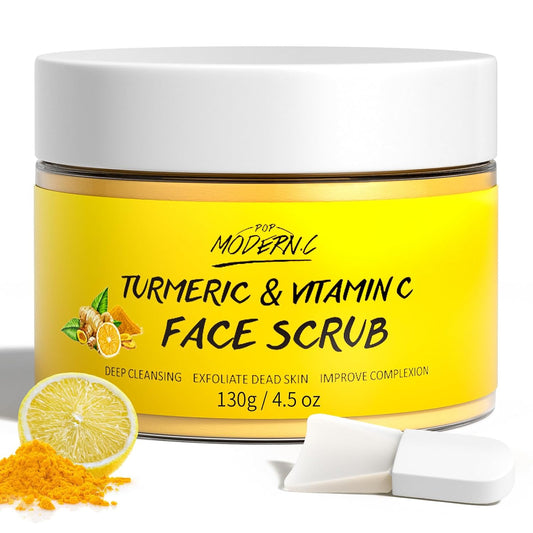 Vitamin C and Turmeric Face Scrub Cream Organics Microdermabrasion Facial Scrub Exfoliating Clears Blackheads Improve Dark Spot Acne with Strawberry Extract Exfoliator 130G/4.5Oz