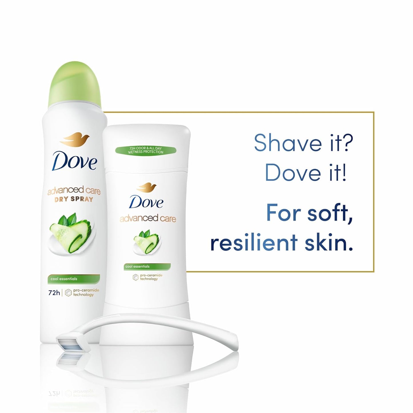 Advanced Care Antiperspirant Deodorant Stick Cool Essentials 4 Ct for Helping Your Skin Barrier Repair after Shaving 72 Hour Odor Control and Sweat Protection with Pro Ceramide Technology 2.6 Oz