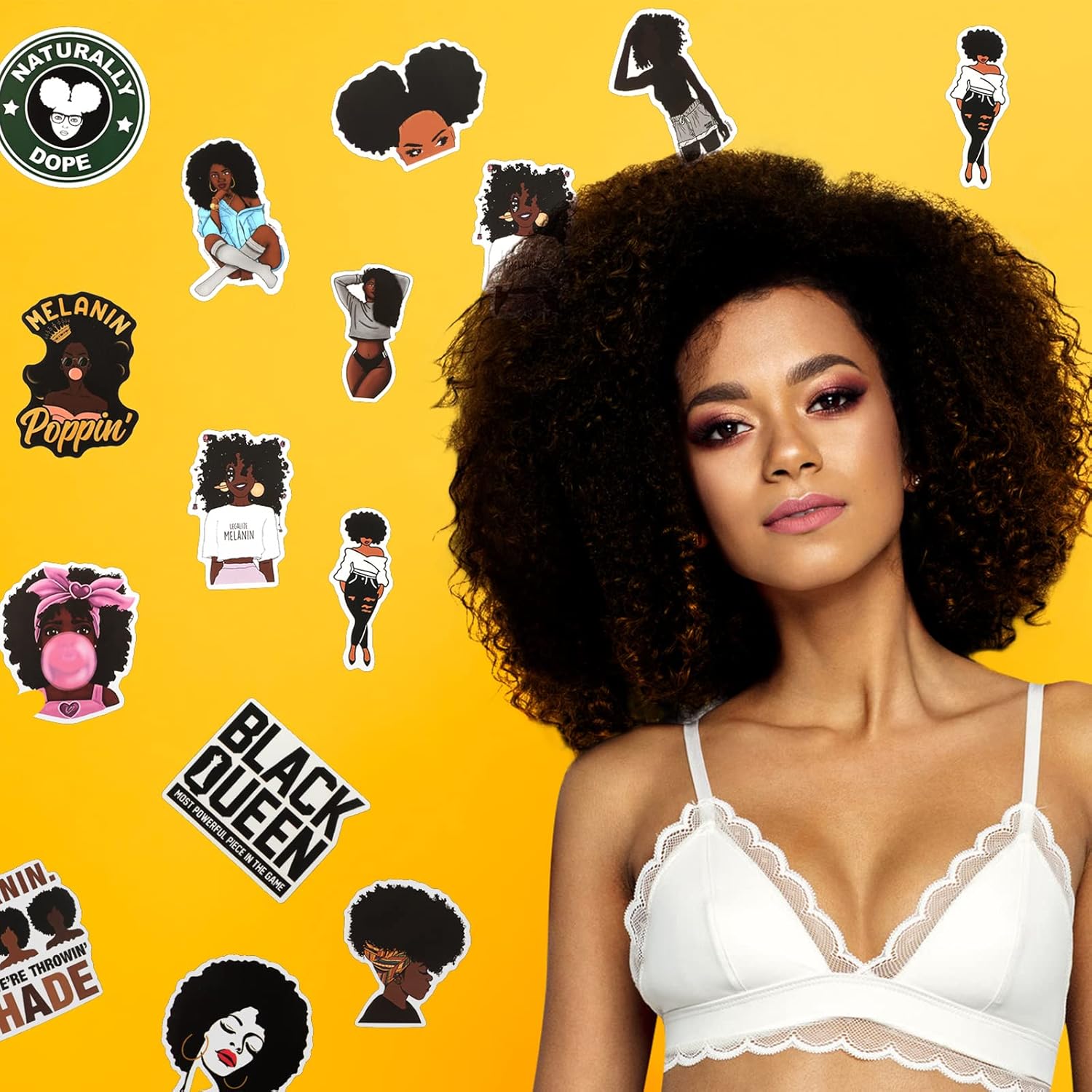 100 Pieces Melanin Stickers Black Girl Pop Singer Laptop Decal for Computer Water Bottles Skateboard Graffiti Patches, Trendy Waterproof Vinyl Stickers for Teens(Stylish)