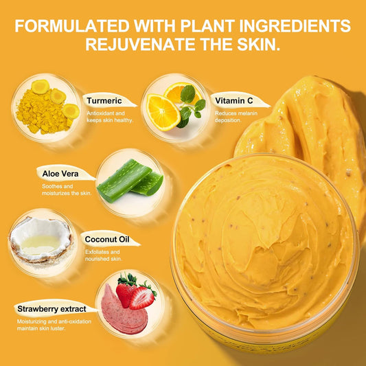 Vitamin C and Turmeric Face Scrub Cream Organics Microdermabrasion Facial Scrub Exfoliating Clears Blackheads Improve Dark Spot Acne with Strawberry Extract Exfoliator 130G/4.5Oz