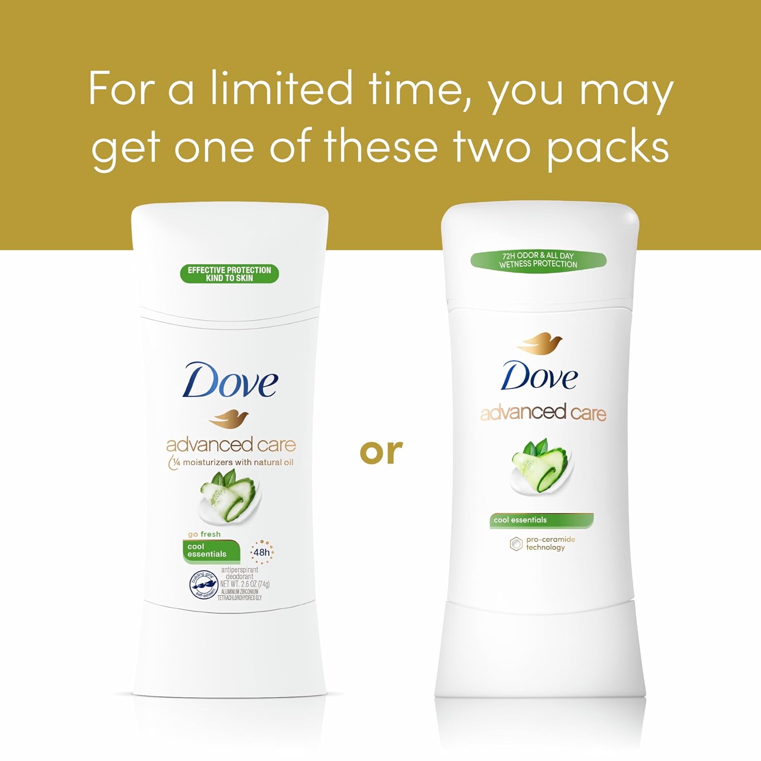 Advanced Care Antiperspirant Deodorant Stick Cool Essentials 4 Ct for Helping Your Skin Barrier Repair after Shaving 72 Hour Odor Control and Sweat Protection with Pro Ceramide Technology 2.6 Oz