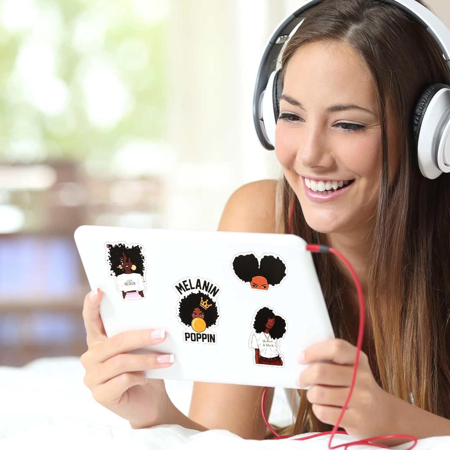 100 Pieces Melanin Stickers Black Girl Pop Singer Laptop Decal for Computer Water Bottles Skateboard Graffiti Patches, Trendy Waterproof Vinyl Stickers for Teens(Stylish)