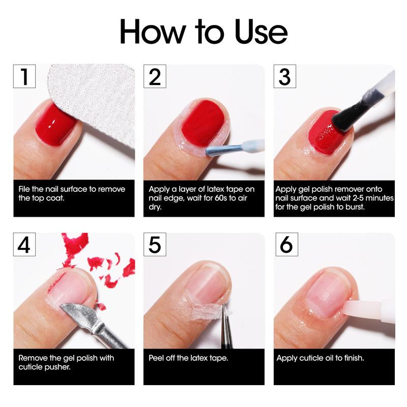 Gellen Pro Gel Polish Remover Kit Quick & Easy Gel Nail Polish Remover with Latex Tape Peel-Off Liquid and Manicure Tools