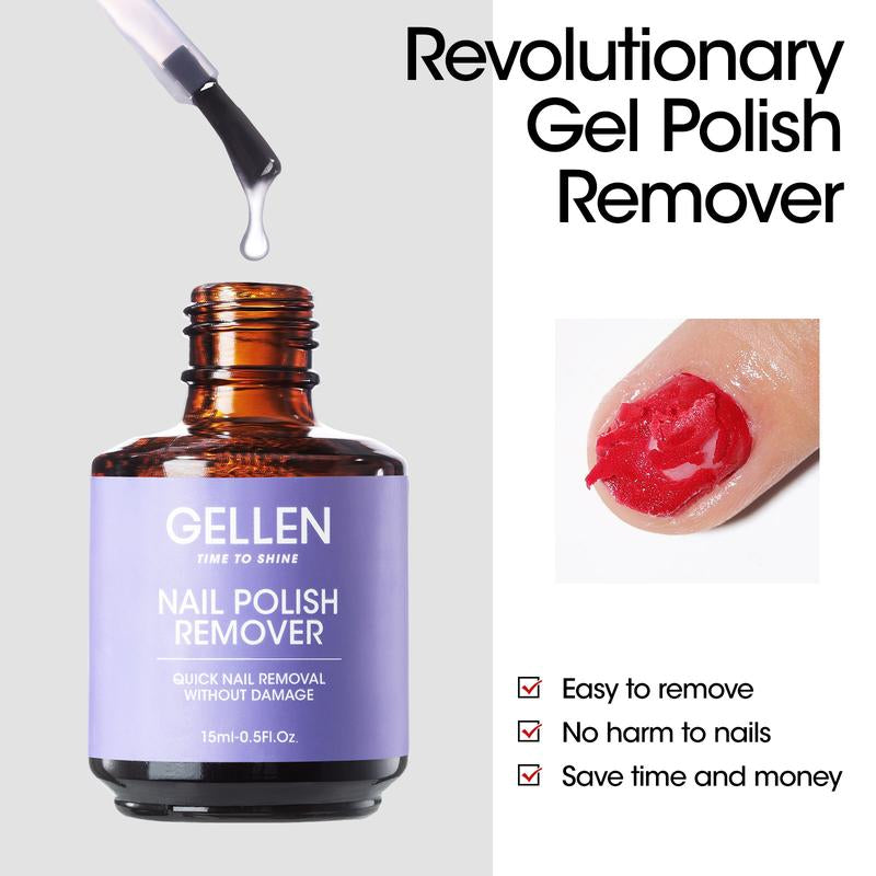 Gellen Pro Gel Polish Remover Kit Quick & Easy Gel Nail Polish Remover with Latex Tape Peel-Off Liquid and Manicure Tools