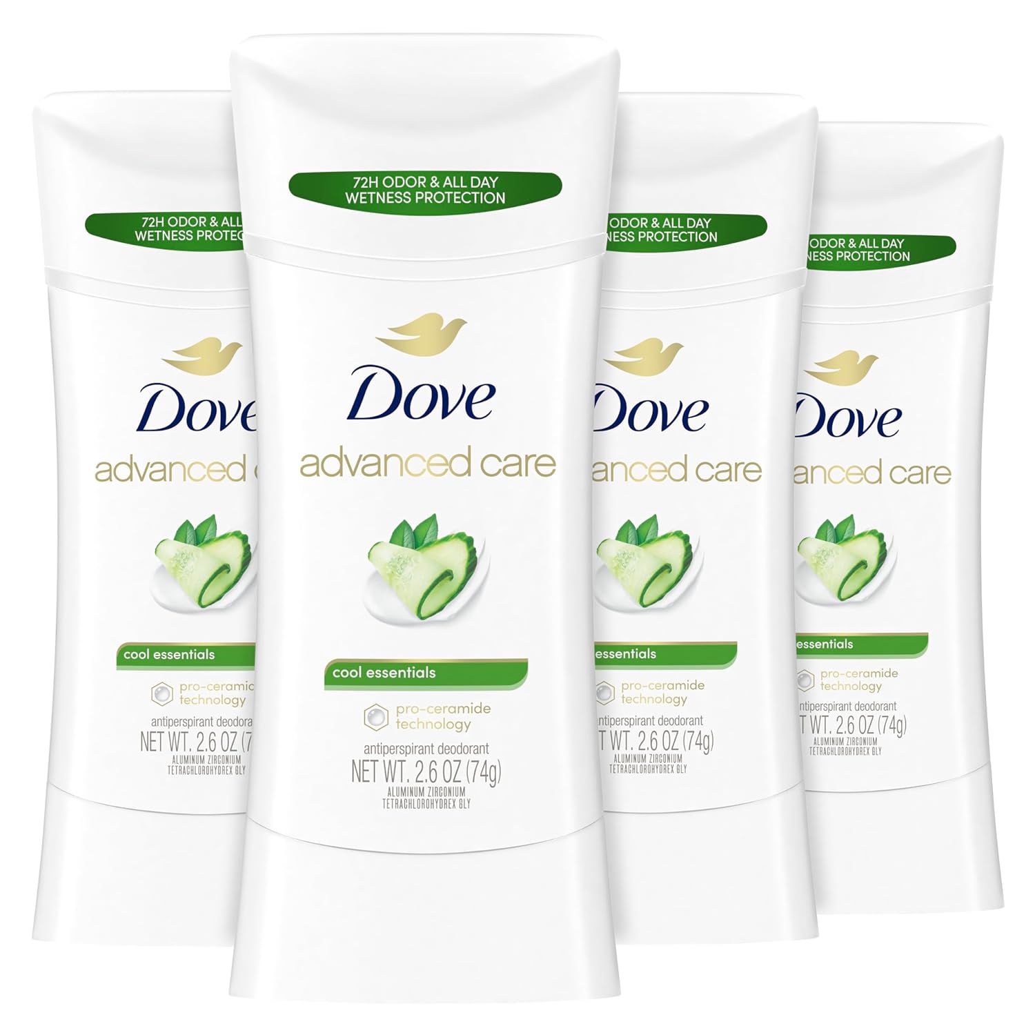 Advanced Care Antiperspirant Deodorant Stick Cool Essentials 4 Ct for Helping Your Skin Barrier Repair after Shaving 72 Hour Odor Control and Sweat Protection with Pro Ceramide Technology 2.6 Oz