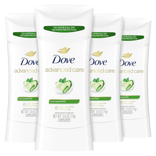 Advanced Care Antiperspirant Deodorant Stick Cool Essentials 4 Ct for Helping Your Skin Barrier Repair after Shaving 72 Hour Odor Control and Sweat Protection with Pro Ceramide Technology 2.6 Oz