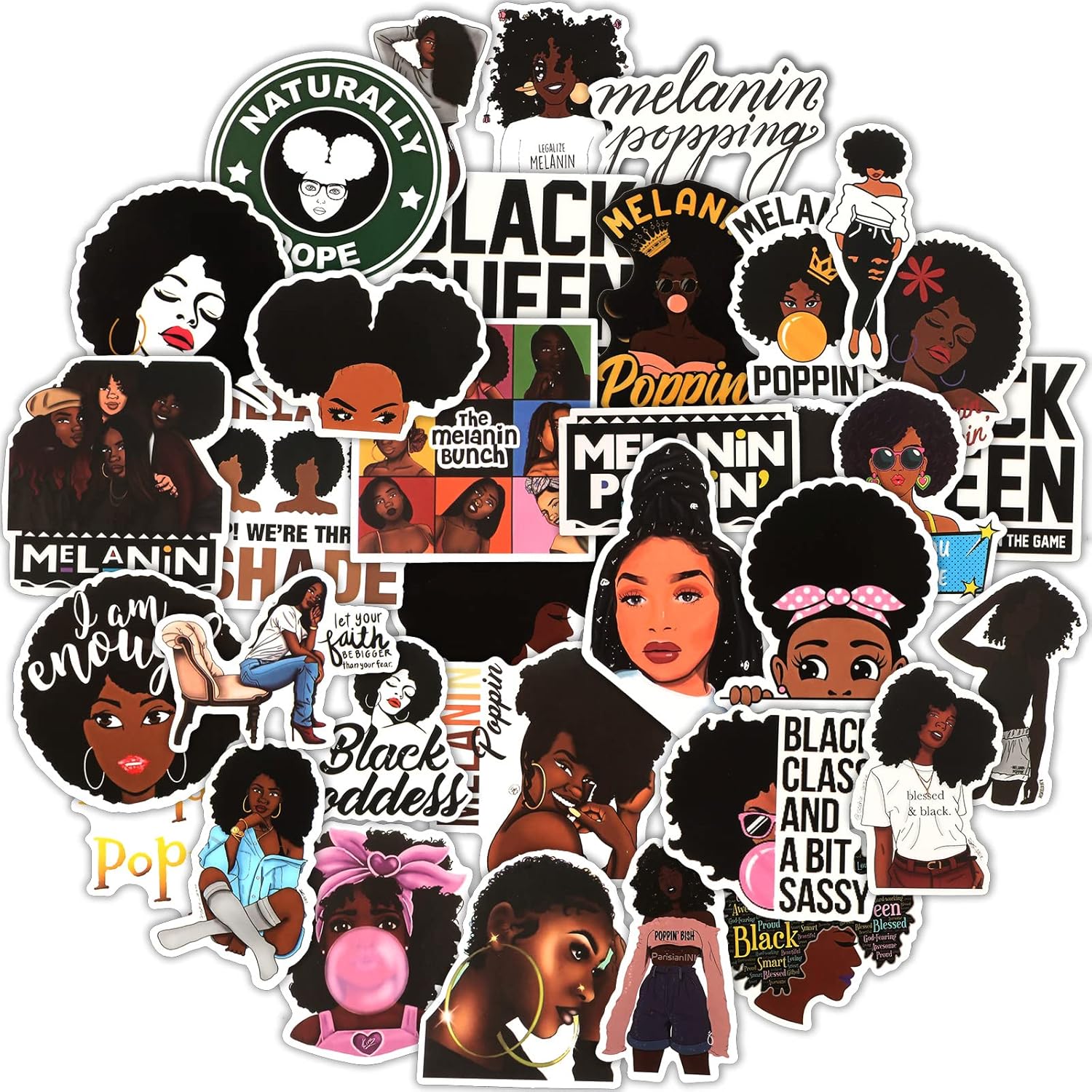 100 Pieces Melanin Stickers Black Girl Pop Singer Laptop Decal for Computer Water Bottles Skateboard Graffiti Patches, Trendy Waterproof Vinyl Stickers for Teens(Stylish)