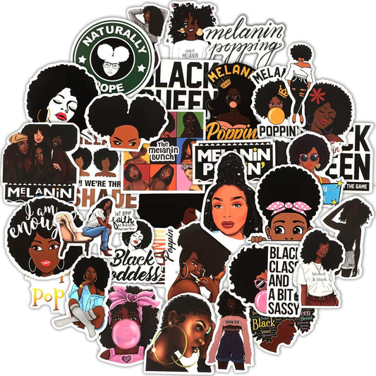 100 Pieces Melanin Stickers Black Girl Pop Singer Laptop Decal for Computer Water Bottles Skateboard Graffiti Patches, Trendy Waterproof Vinyl Stickers for Teens(Stylish)