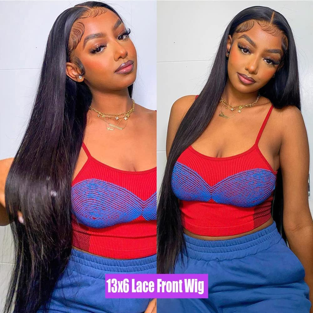 13X6 Straight Lace Front Wigs Human Hair 200 Density HD Transparent Lace Frontal Human Hair Wigs for Women Glueless Wigs Human Hair Pre Plucked 28 Inch
