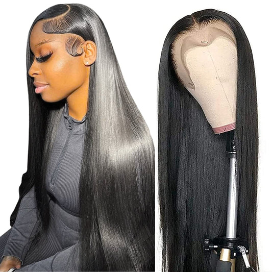 13X6 Straight Lace Front Wigs Human Hair 200 Density HD Transparent Lace Frontal Human Hair Wigs for Women Glueless Wigs Human Hair Pre Plucked 28 Inch