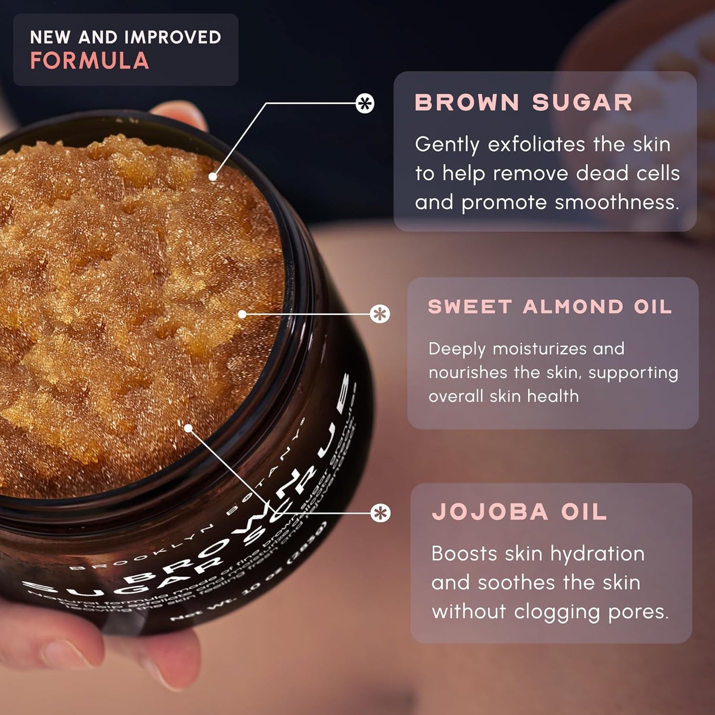 Brown Sugar Body Scrub - Moisturizing and Exfoliating Body, Face, Hand, Foot Scrub - Fights Acne, Fine Lines & Wrinkles, Great Gifts for Women & Men - 10 Oz