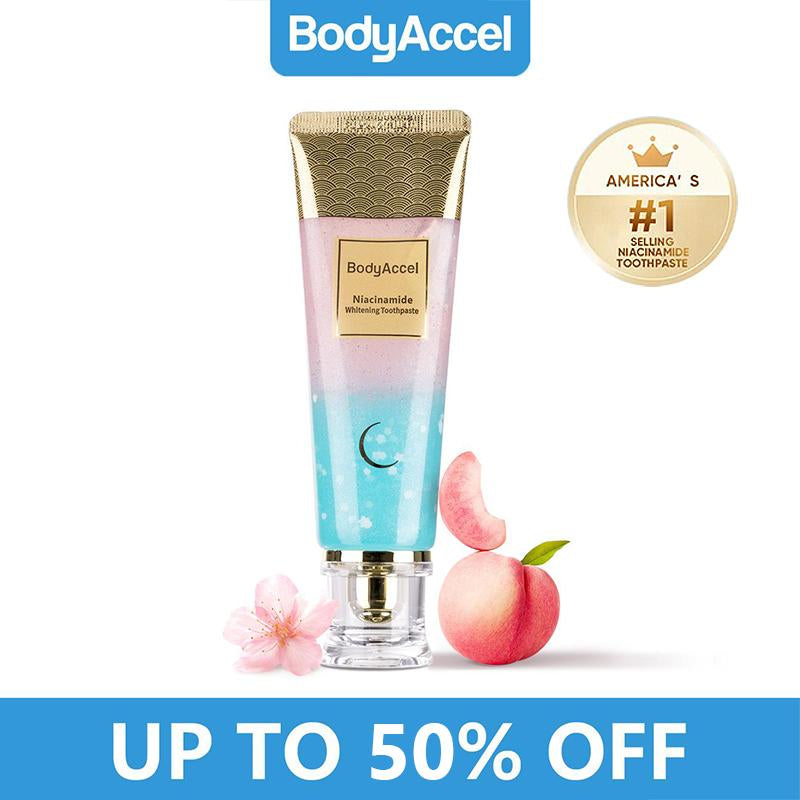 Bodyaccel Whitening Toothpaste -Niacinamide Peach Mint Flavor | Vegan, Fluoride-Free, Antiplaque & Fresh Breath | Oral Hygiene Essentials-Max