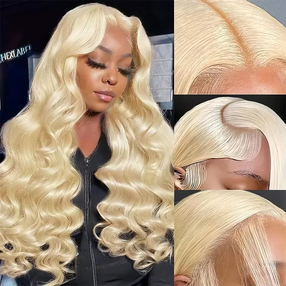 613 Hd Lace Frontal Wig 13X6 Body Wave Human Hair Wigs Brazilian 220 Density Pre Plucked Blonde Transparent Lace Front Wig 30 In