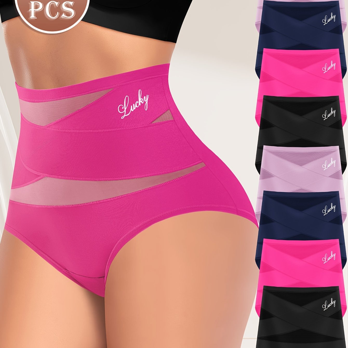 8-Pack High-Waist Women'S Briefs - Breathable Mesh Ice Sliky Fiber Fabric, Seamless Cross-Over Design, Elegant Solid Color Underwear for Casual & Formal Wear, Comfortable Daily Wear, Stylish Underwear, Smooth Texture