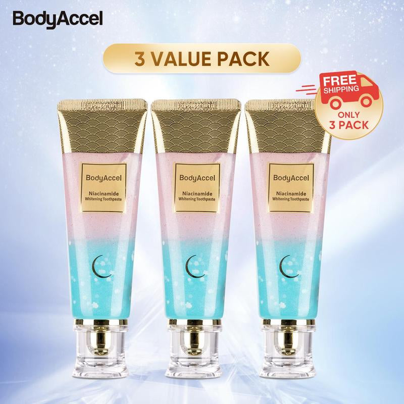 Bodyaccel Whitening Toothpaste -Niacinamide Peach Mint Flavor | Vegan, Fluoride-Free, Antiplaque & Fresh Breath | Oral Hygiene Essentials-Max