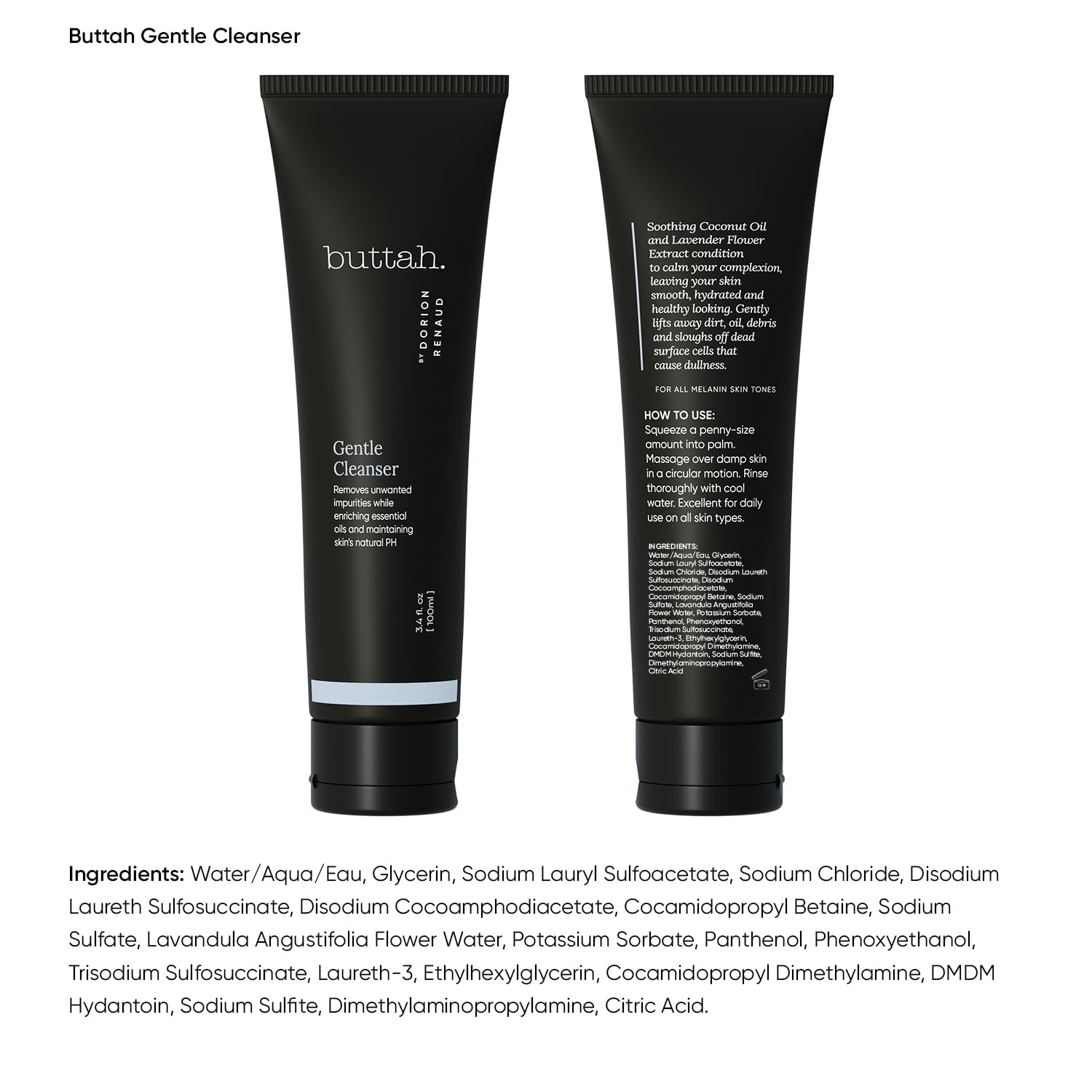 Buttah Skin by Dorion Renaud Facial Cleanser 3.4Oz - Clarifying Face Wash - Oil & Dirt Extracting Wash - Daily Cleansing - Naturally Based - Face Wash for Melanin Rich Skin - Black