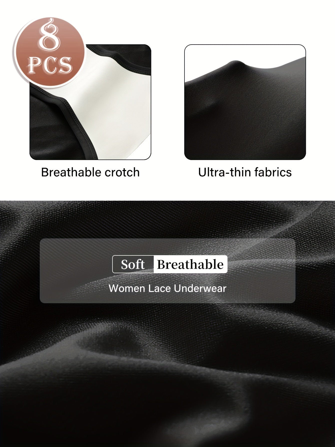 8-Pack High-Waist Women'S Briefs - Breathable Mesh Ice Sliky Fiber Fabric, Seamless Cross-Over Design, Elegant Solid Color Underwear for Casual & Formal Wear, Comfortable Daily Wear, Stylish Underwear, Smooth Texture