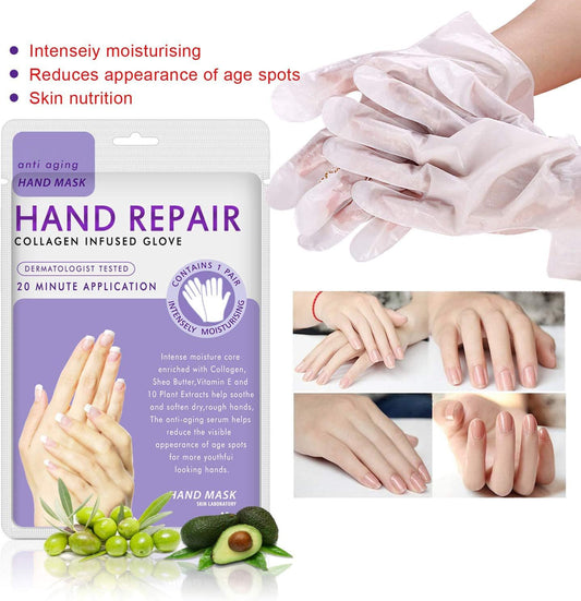 Hand Mask Moisturizing Glove 5 Pack, Hand Peel Mask Exfoliating Gloves, Hand Repair Glove for Dry Hands Treatment, Remove Dead Skin, Rough Skin, Purple