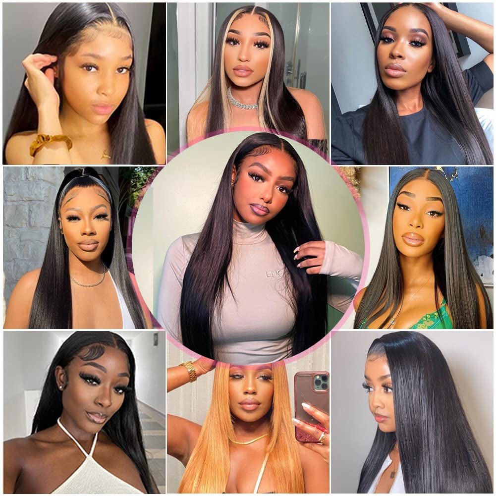 13X6 Straight Lace Front Wigs Human Hair 200 Density HD Transparent Lace Frontal Human Hair Wigs for Women Glueless Wigs Human Hair Pre Plucked 28 Inch