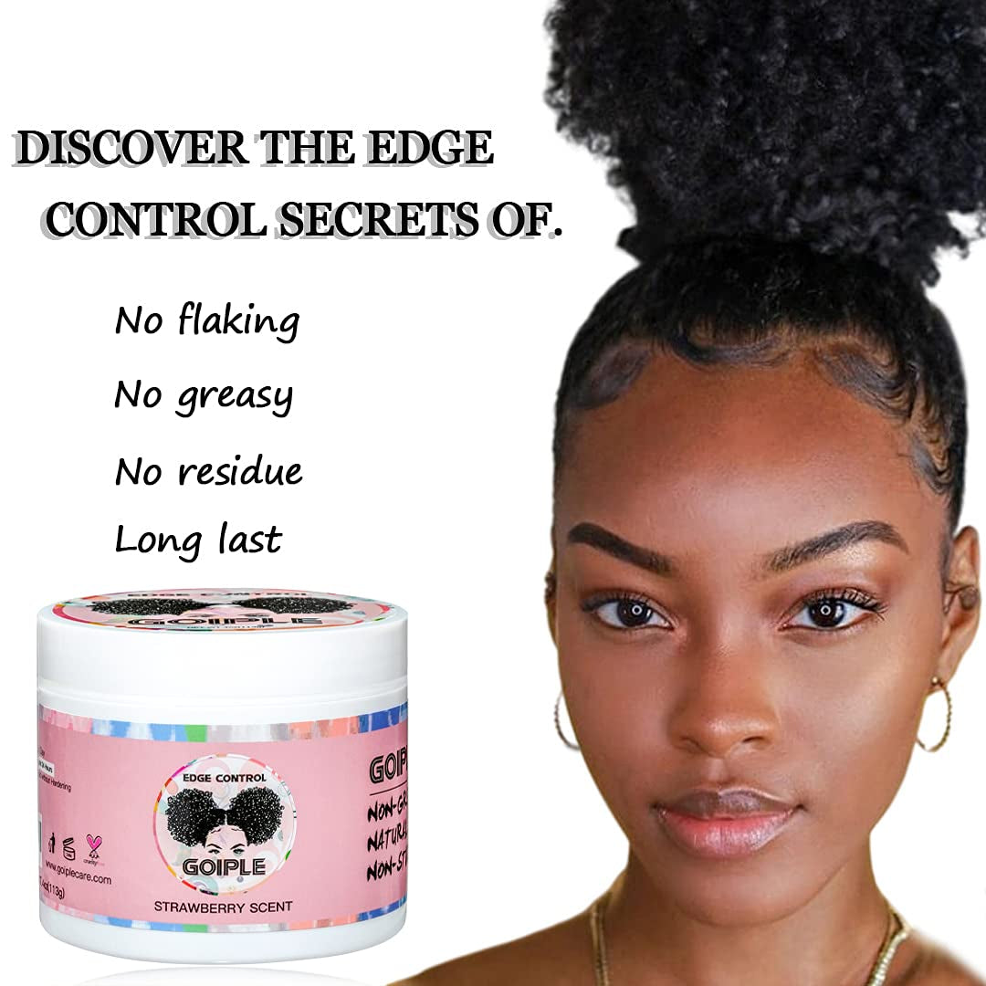 Edge Control Wax for Women Strong Hold Non-Greasy, Edge Wax Styling Gel for Black Women Hair No Flaking, White Residue, Shine and Smooth Strawberry Scent 4Oz