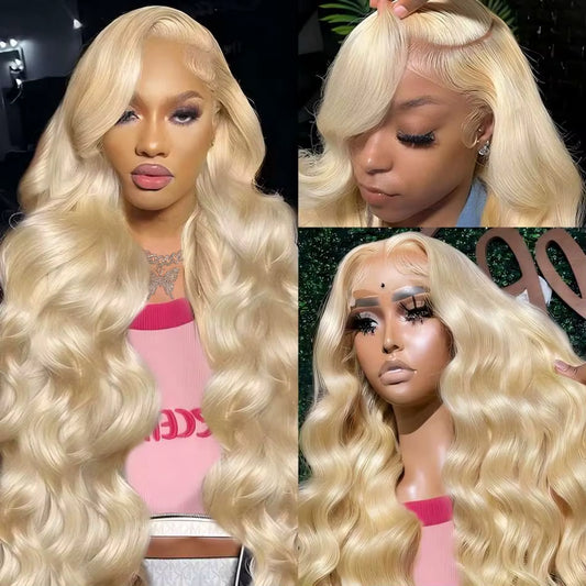 613 Hd Lace Frontal Wig 13X6 Body Wave Human Hair Wigs Brazilian 220 Density Pre Plucked Blonde Transparent Lace Front Wig 30 In