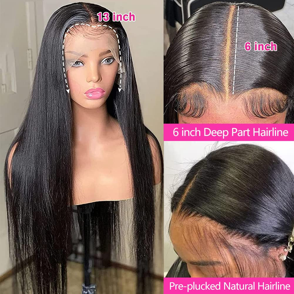 13X6 Straight Lace Front Wigs Human Hair 200 Density HD Transparent Lace Frontal Human Hair Wigs for Women Glueless Wigs Human Hair Pre Plucked 28 Inch