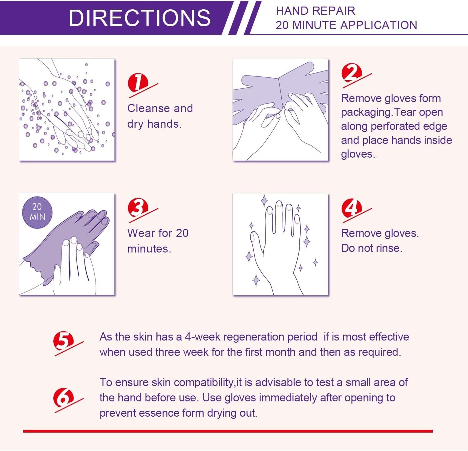 Hand Mask Moisturizing Glove 5 Pack, Hand Peel Mask Exfoliating Gloves, Hand Repair Glove for Dry Hands Treatment, Remove Dead Skin, Rough Skin, Purple